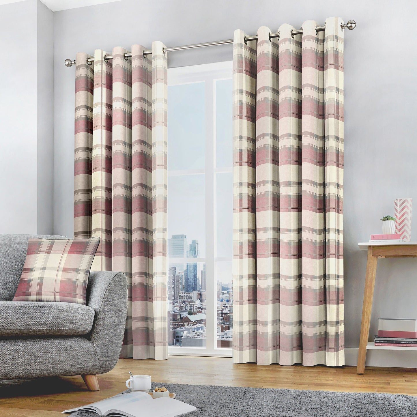 Balmoral Check Cushion in Blush