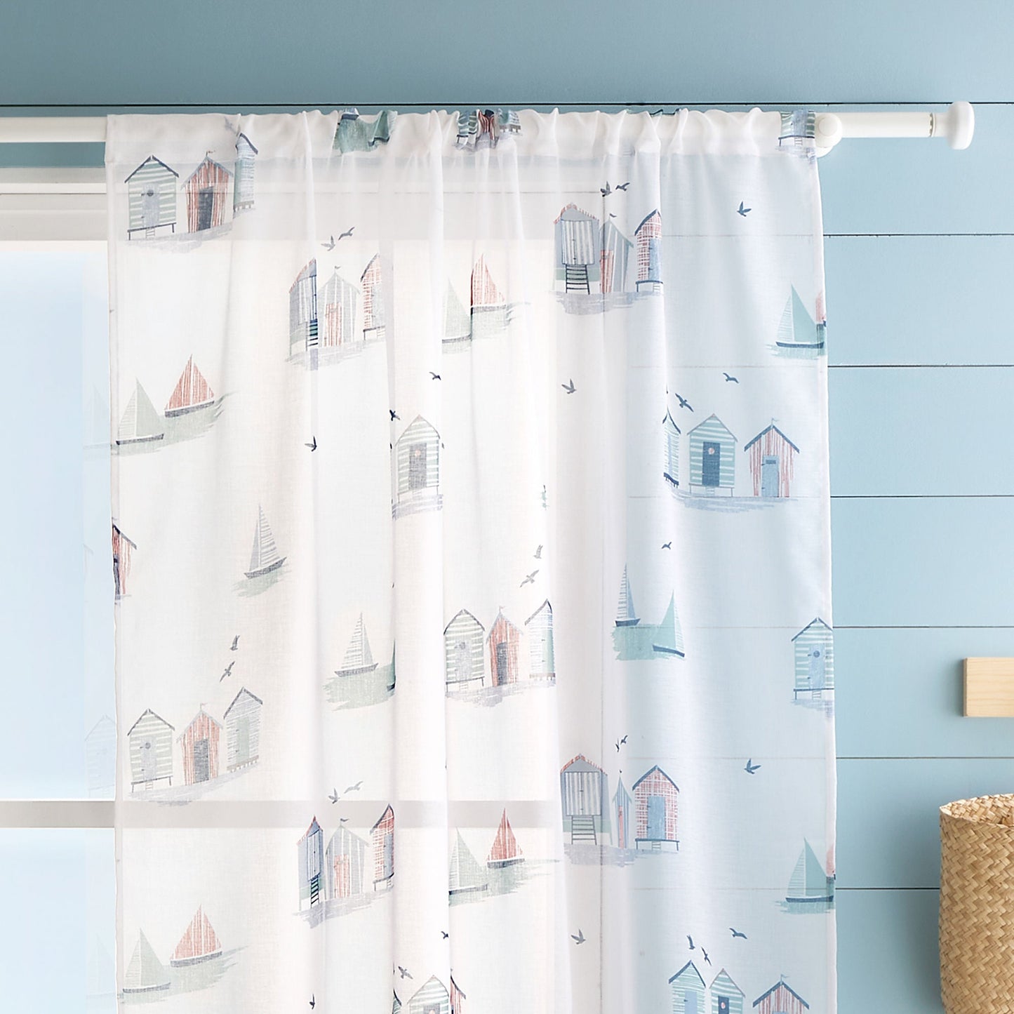 Beach Huts Voile Panel in Blue