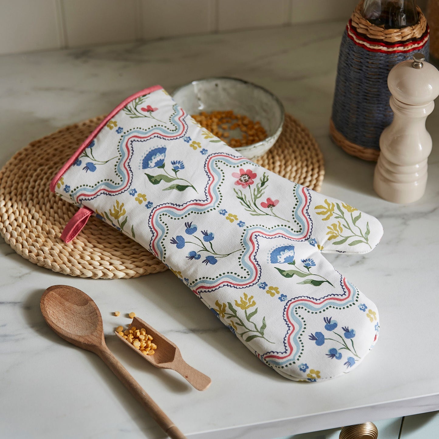 Boho Floral Gauntlet Oven Glove