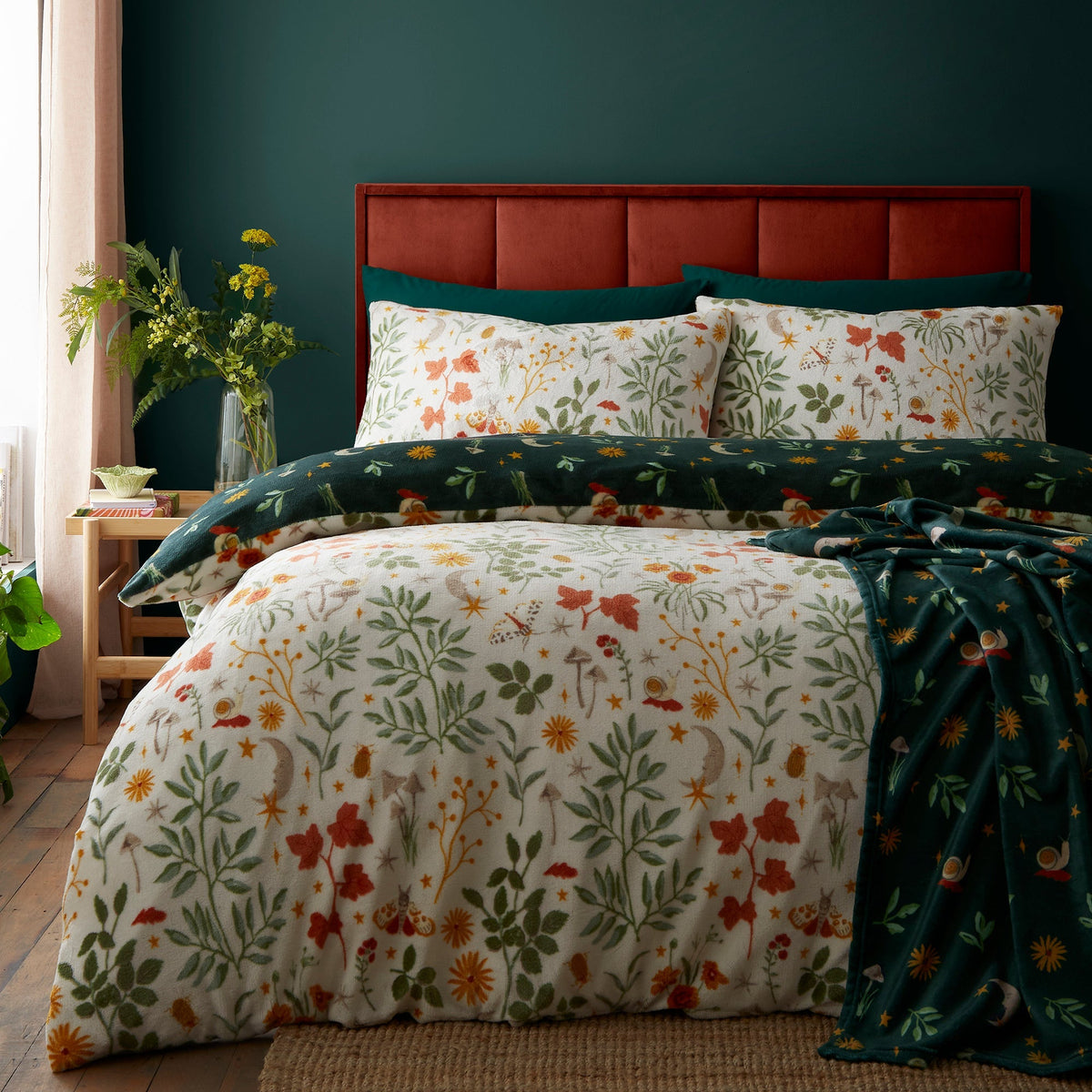 Botanical Mushrooms Throw in Green