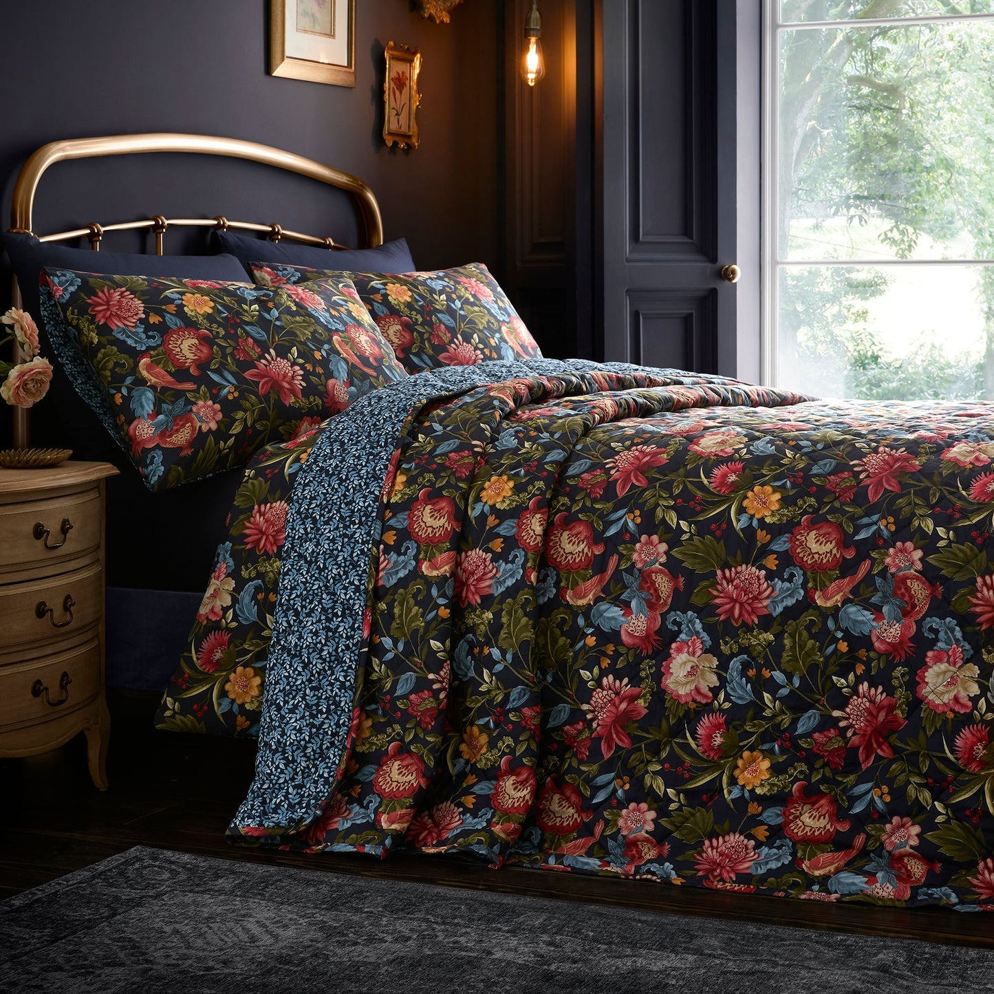 Bejewelled Bedspread in Navy