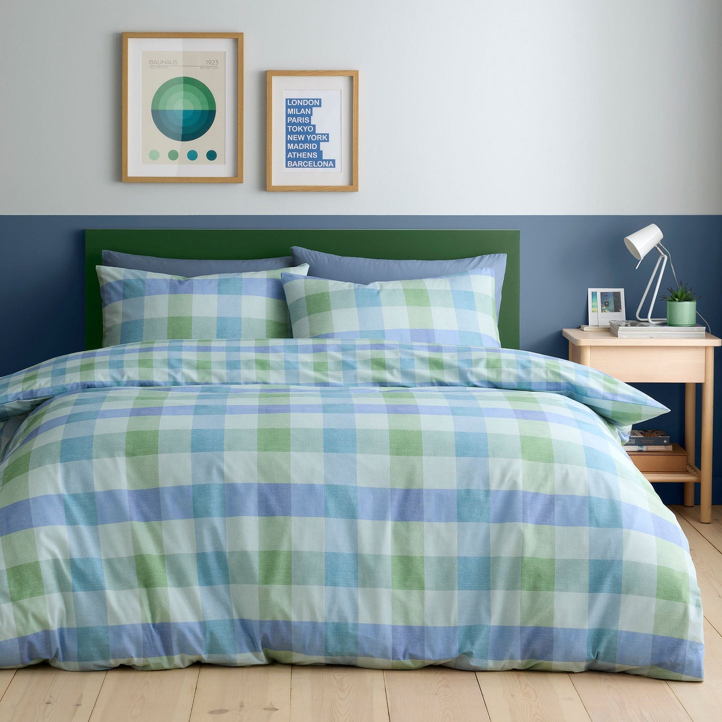 Block Check Duvet Cover Set in Blue