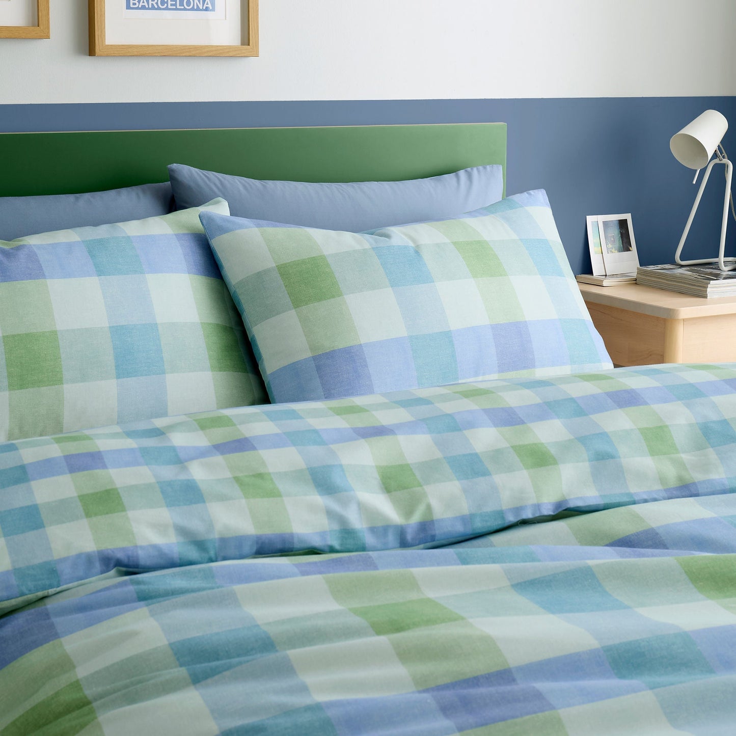 Block Check Duvet Cover Set in Blue
