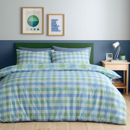 Block Check Duvet Cover Set in Blue