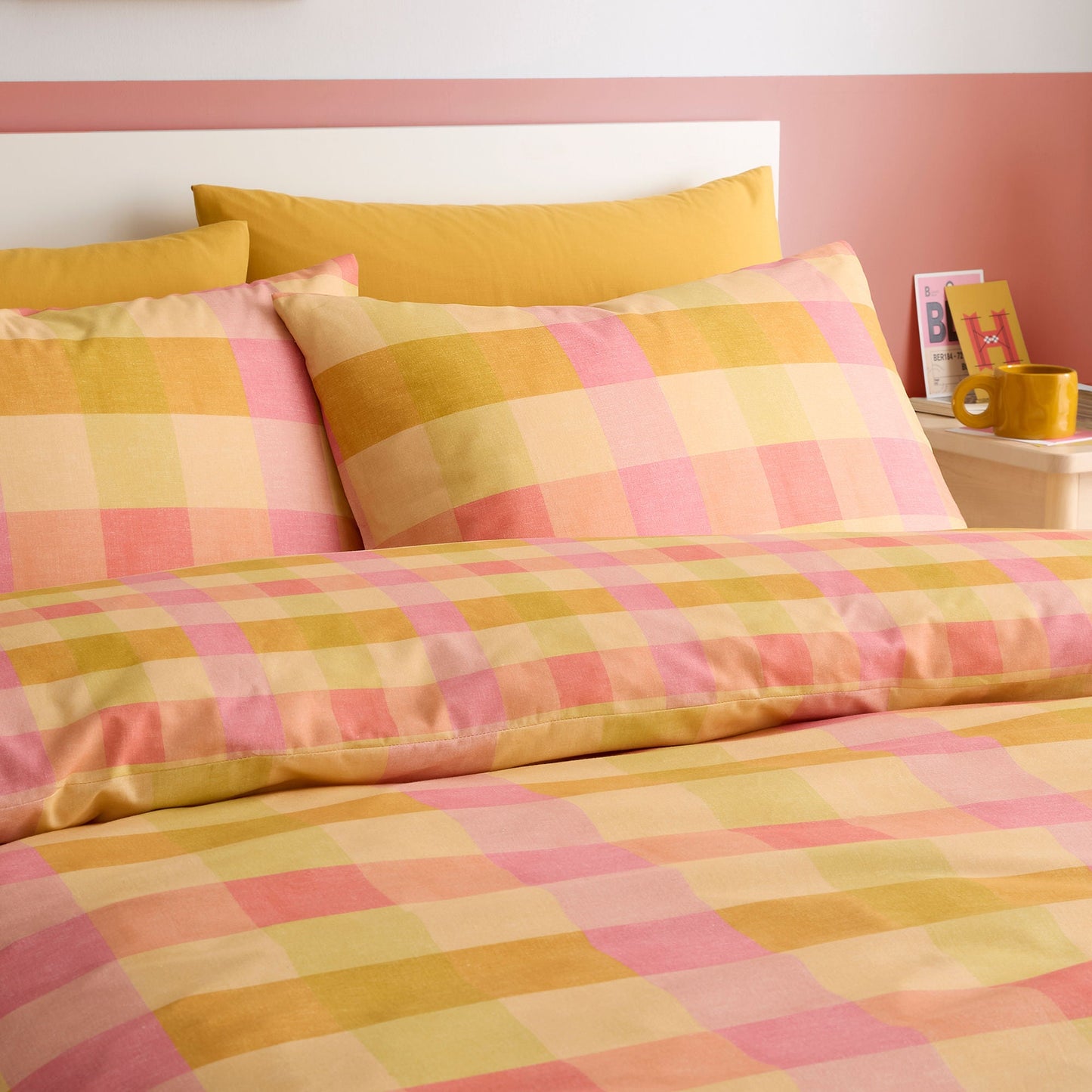 Block Check Duvet Cover Set in Orange