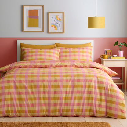 Block Check Duvet Cover Set in Orange