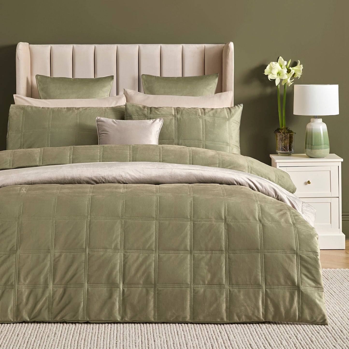 Brighton Square Duvet Cover Set in Green