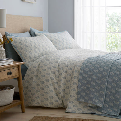 Block Floral Duvet Cover Set in Blue