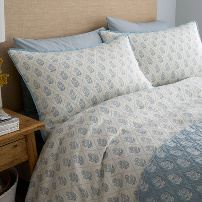Block Floral Duvet Cover Set in Blue