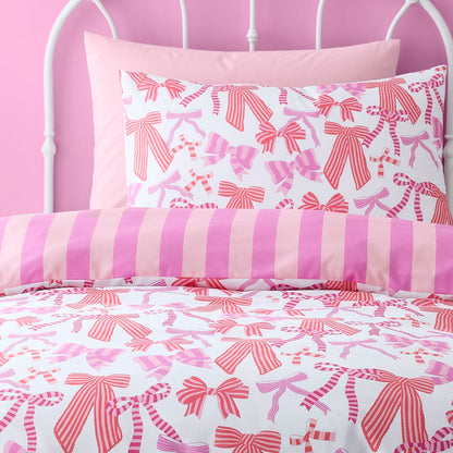 Bow and Stripes Duvet Cover Set in Pink