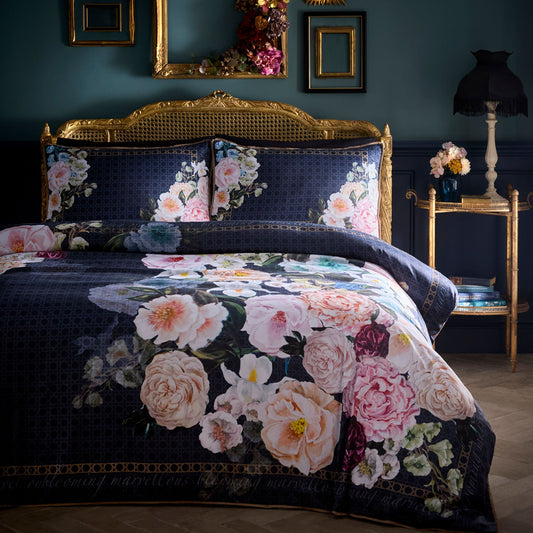 Bouquet List Duvet Cover Set in Navy