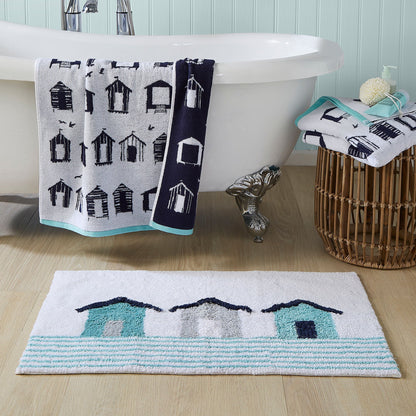 Beach Huts Bath Mat in Blue