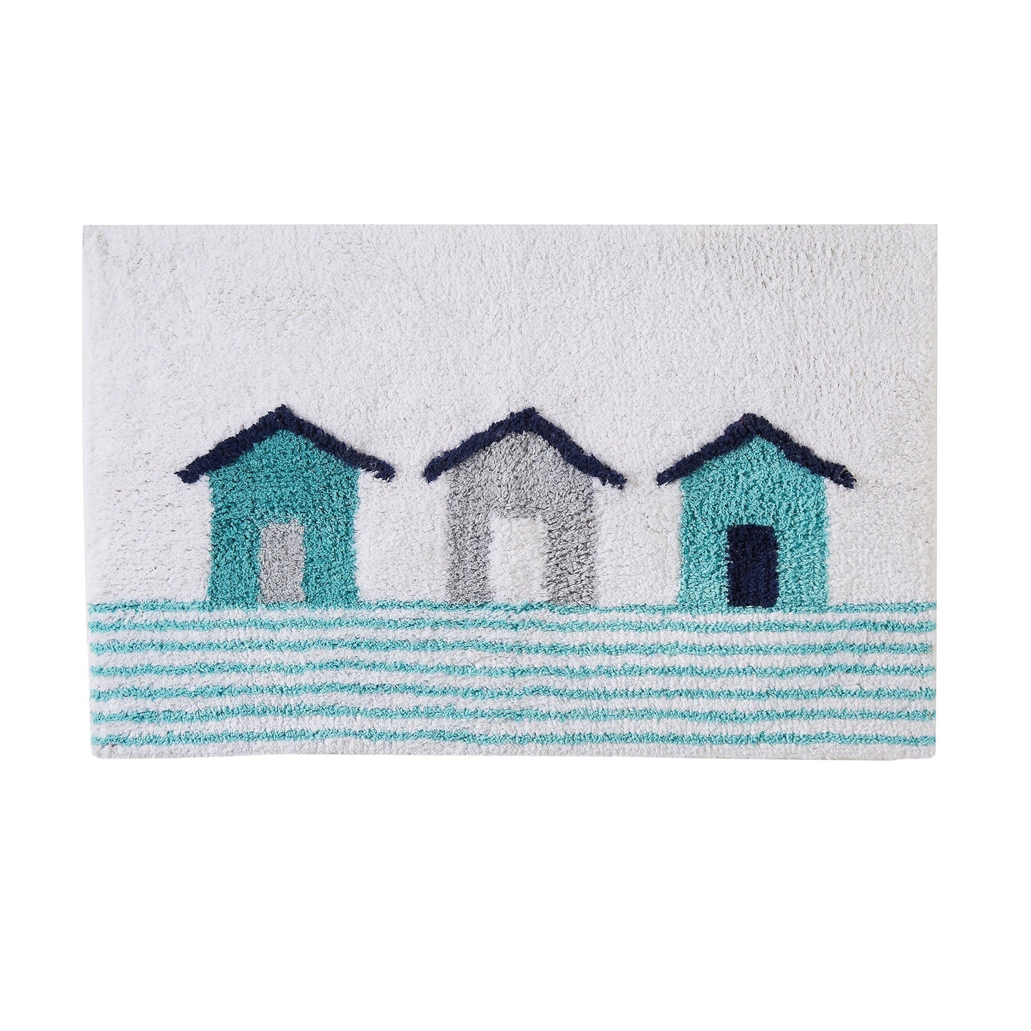 Beach Huts Bath Mat in Blue