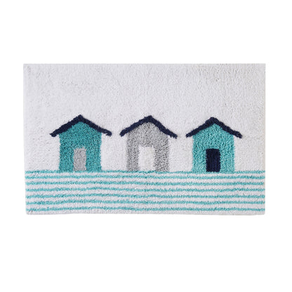 Beach Huts Bath Mat in Blue