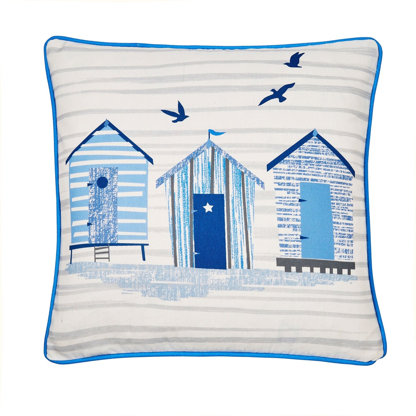 Beach Huts Outdoor Cushion in Blue