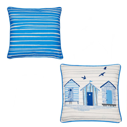Beach Huts Outdoor Cushion in Blue