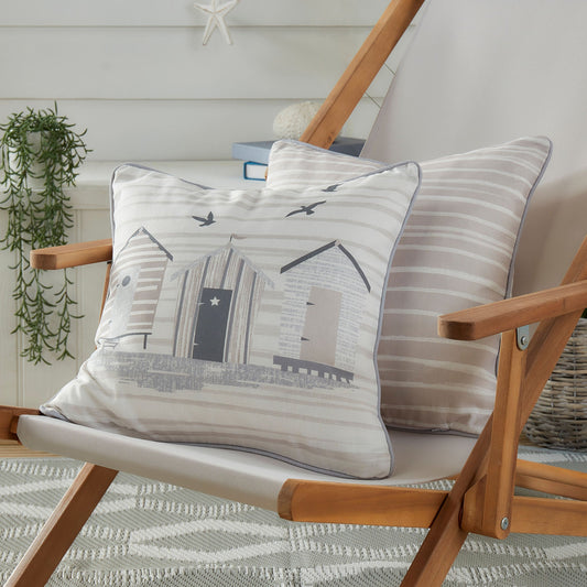 Beach Huts Outdoor Cushion in Natural