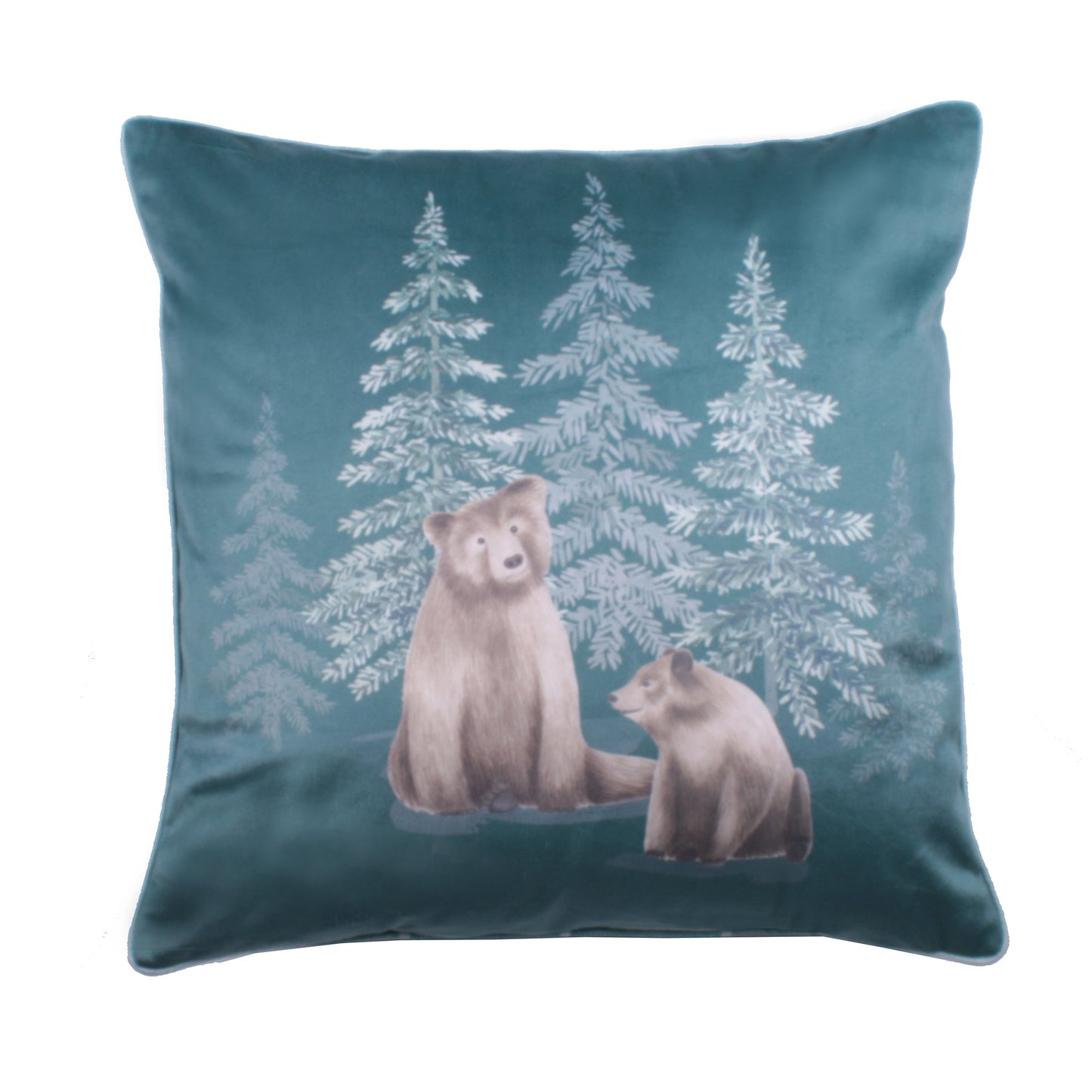 Bear Walks Cushion in Teal
