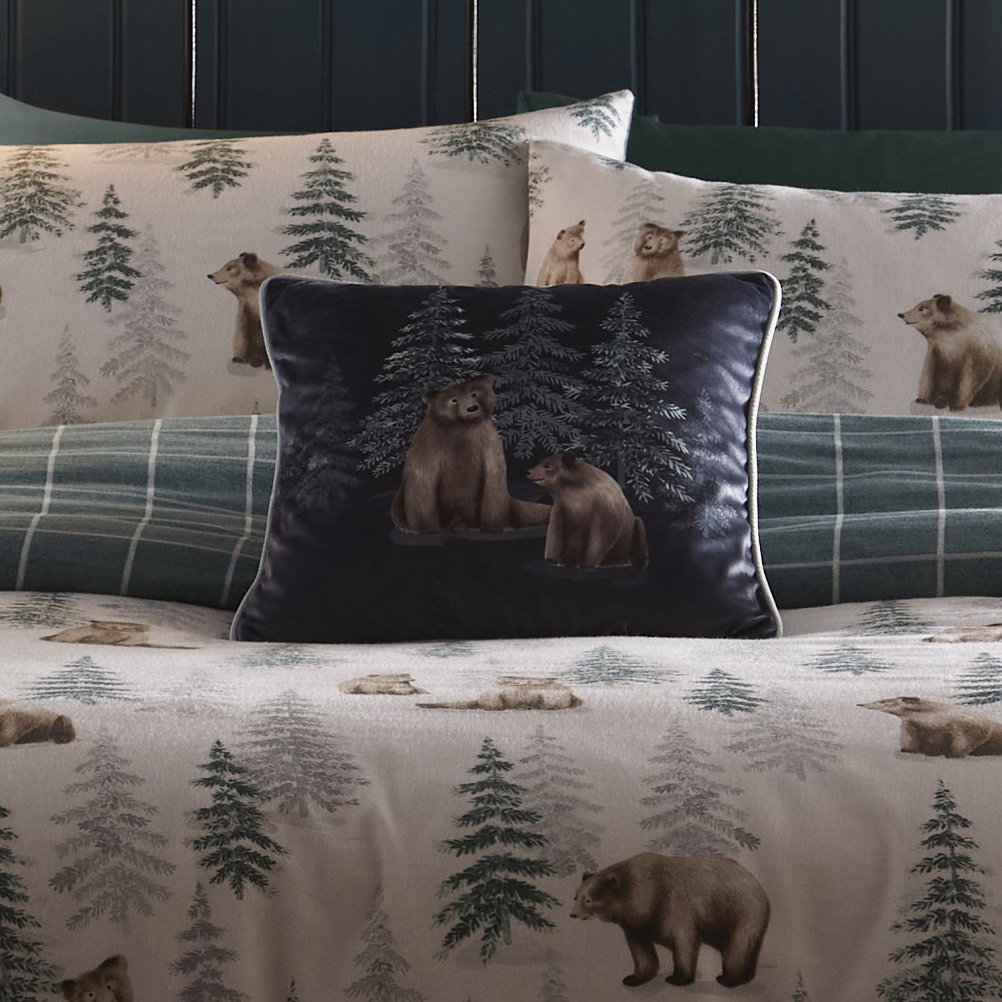 Bear Walks Cushion in Teal