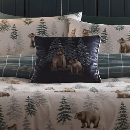 Bear Walks Cushion in Teal