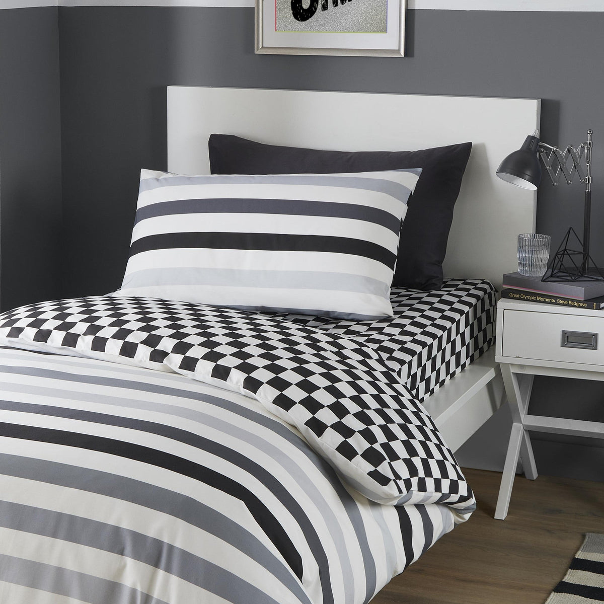 Beckett Stripe 25cm Deep Fitted Bed Sheet in Black/White
