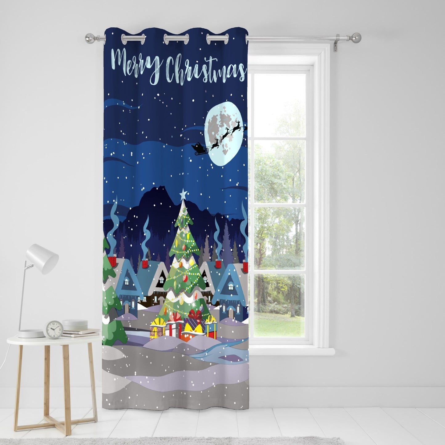 Glow In The Dark Christmas Eyelet Single Panel Door Curtain in Multicolour