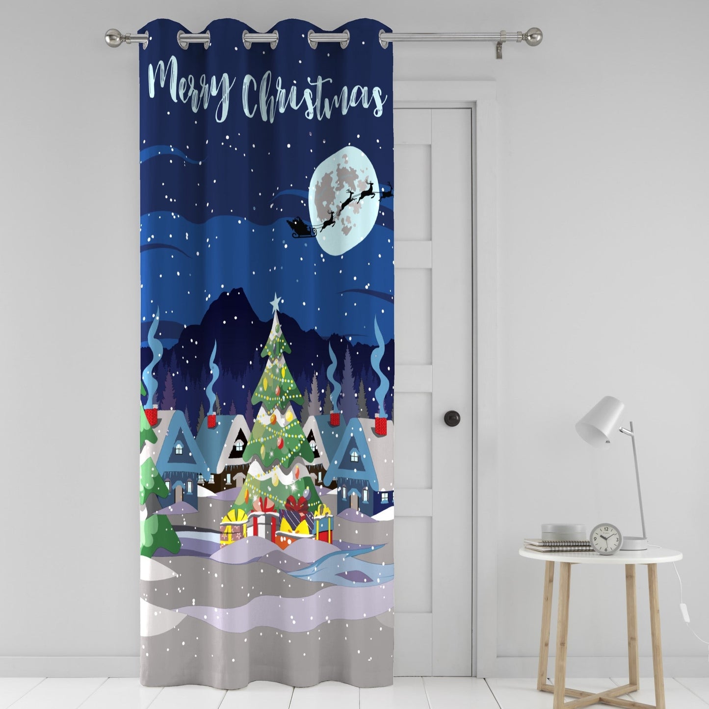 Glow In The Dark Christmas Eyelet Single Panel Door Curtain in Multicolour