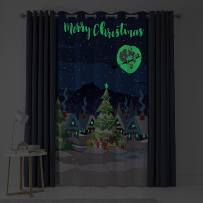 Glow In The Dark Christmas Eyelet Single Panel Door Curtain in Multicolour
