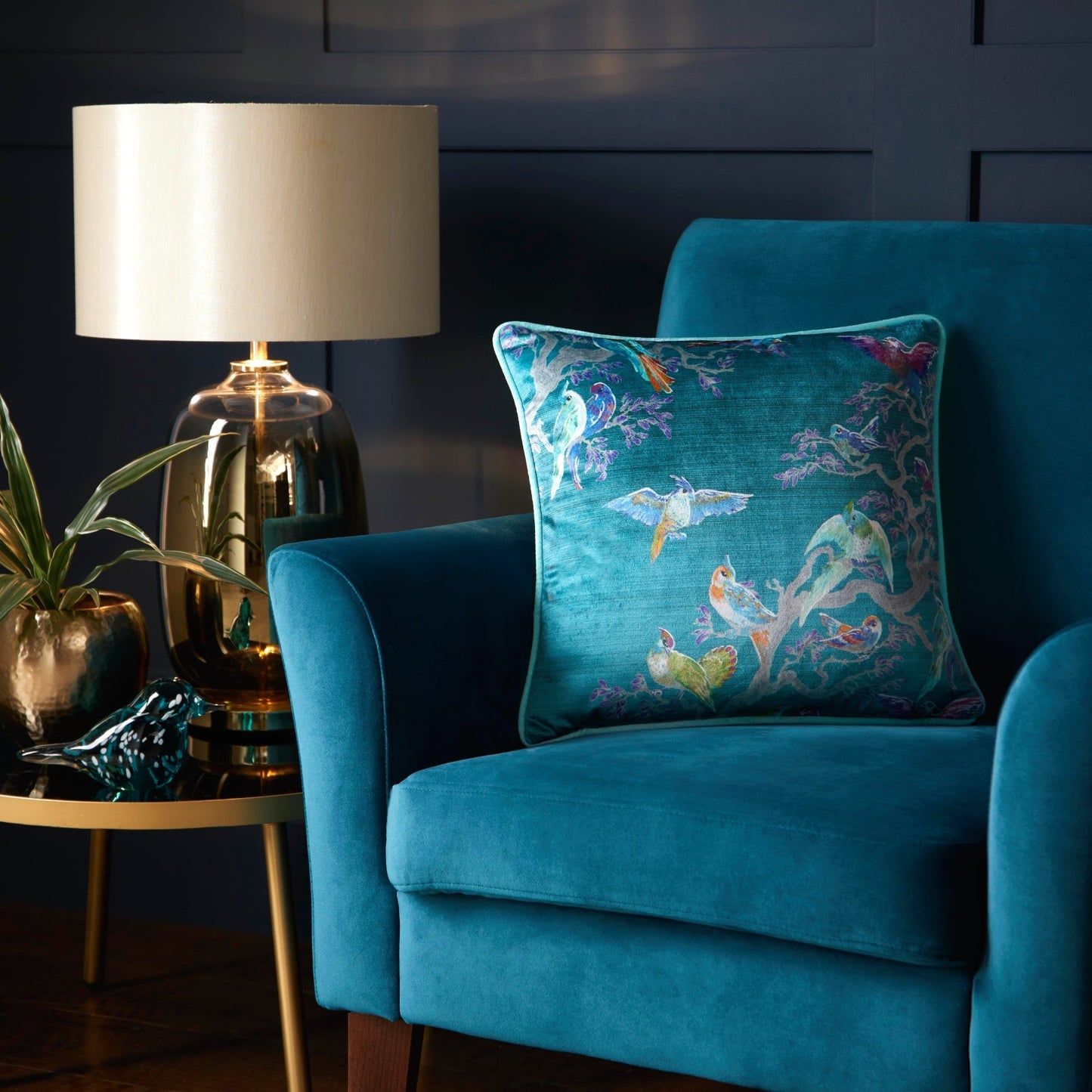 Birdity Absurdity Cushion in Blue