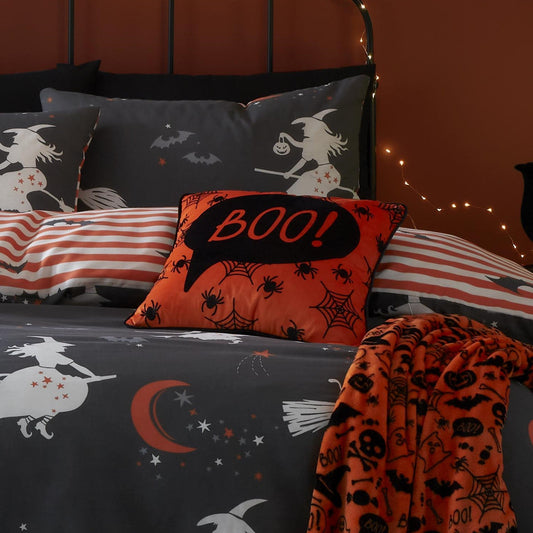 Boo Halloween Cushion in Orange