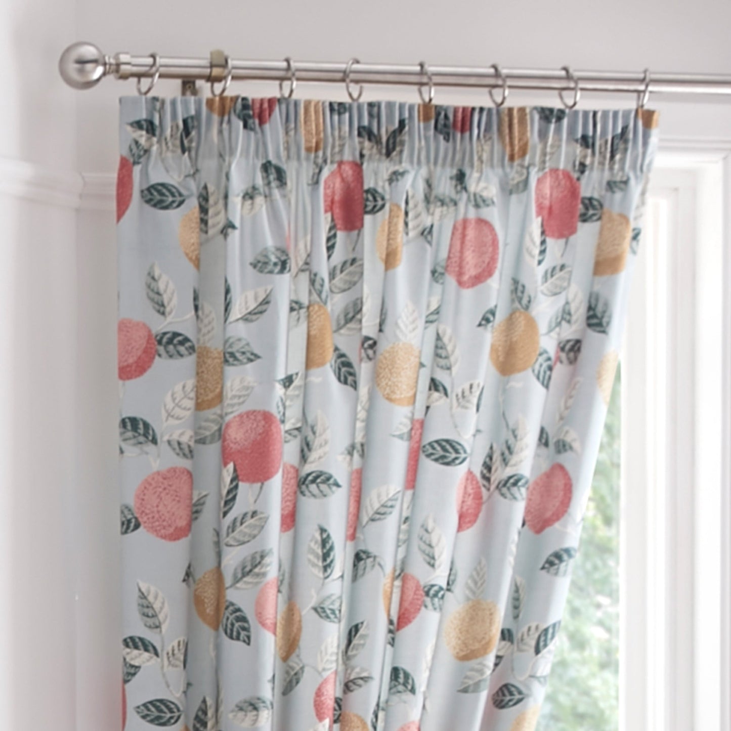 Botanical Fruit Pencil Pleat Curtains in Green