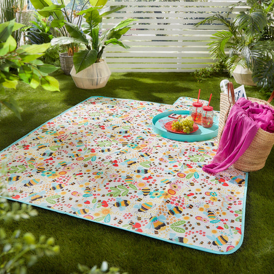 Buzzy Bee Outdoor Picnic Blanket in Ochre