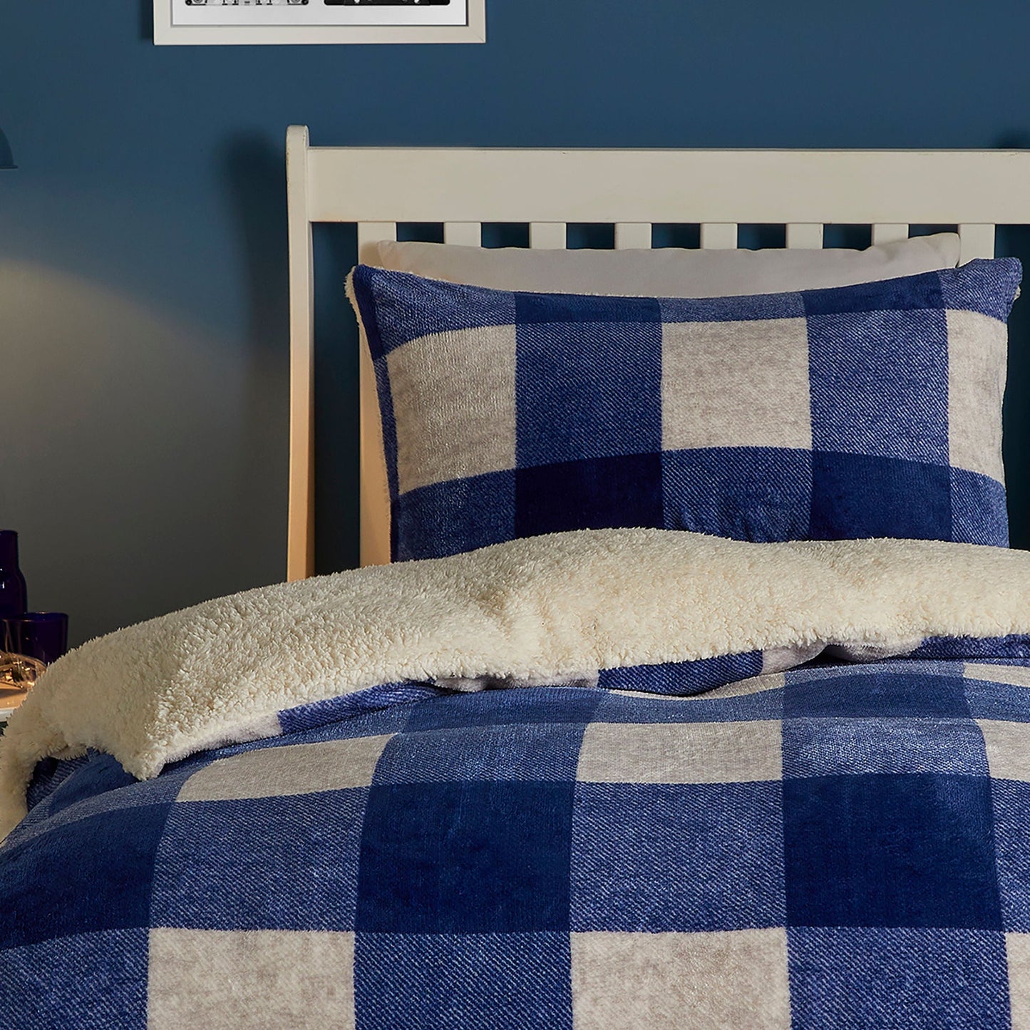 Cosy Theo Check Duvet Cover Set in Blue