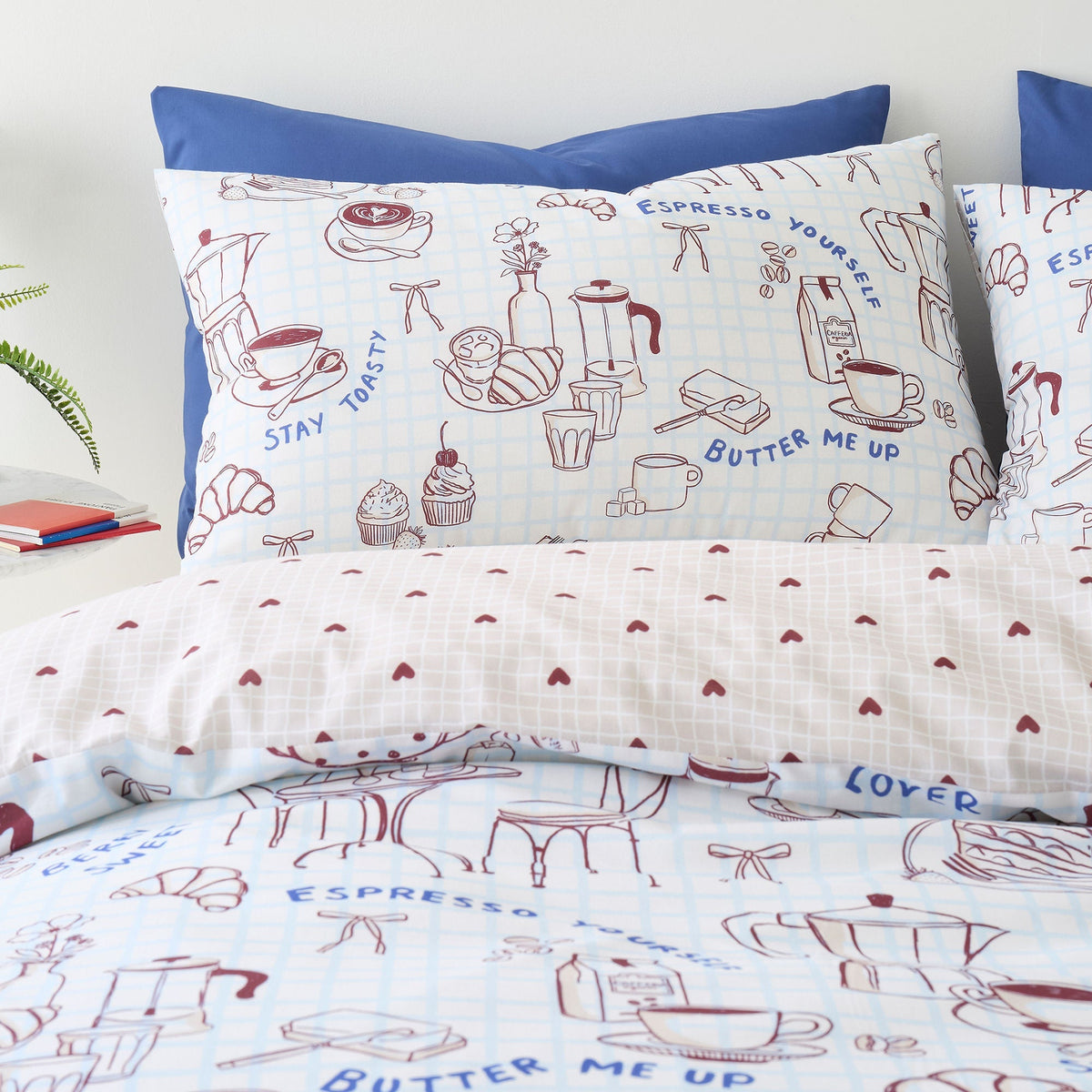 Coffee Club Duvet Cover Set in Blue