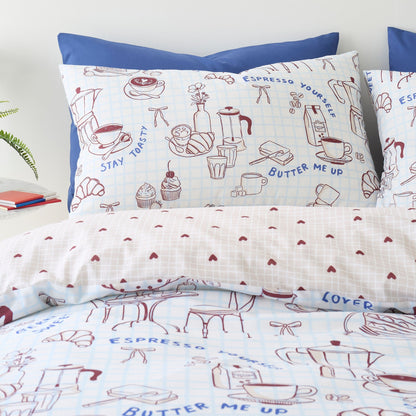 Coffee Club Duvet Cover Set in Blue