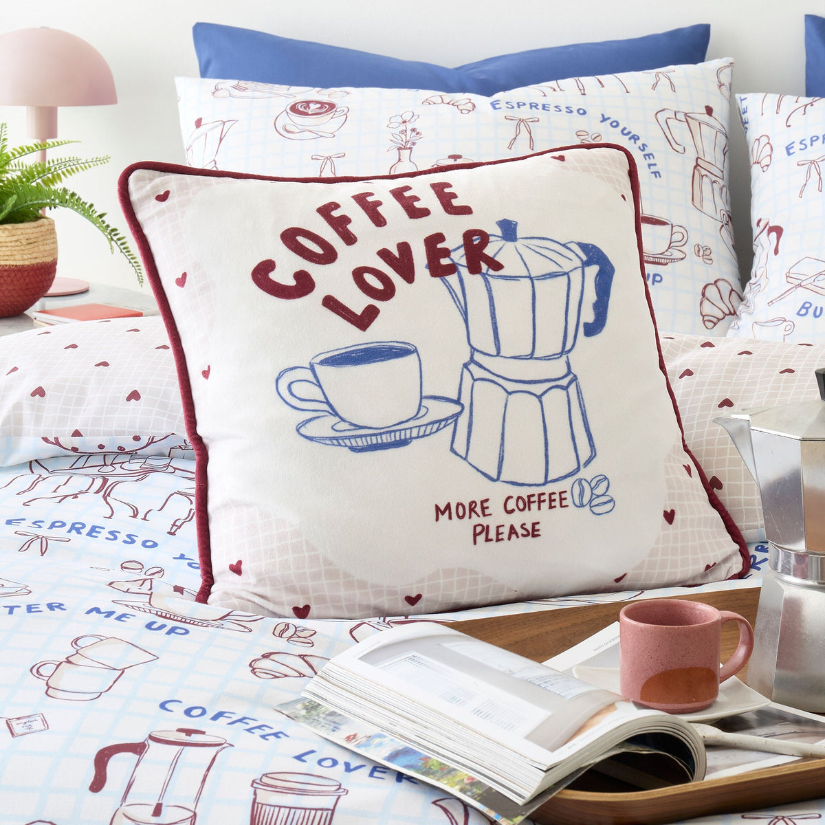 Coffee Club Cushion in Blue 43 x 43cm