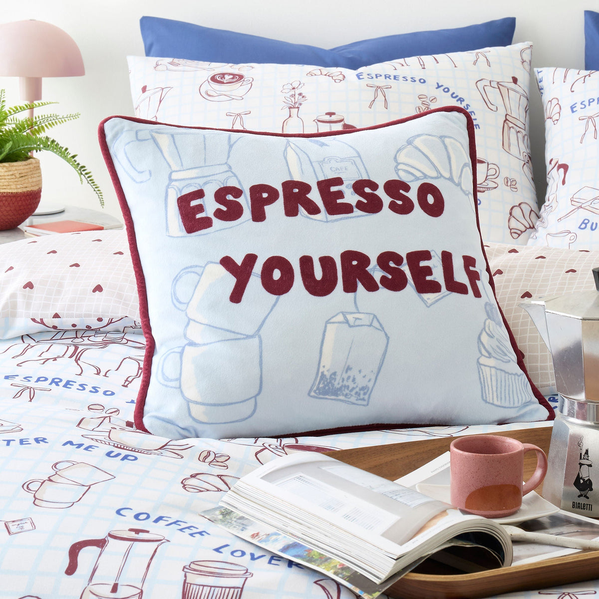 Coffee Club Cushion in Blue 43 x 43cm