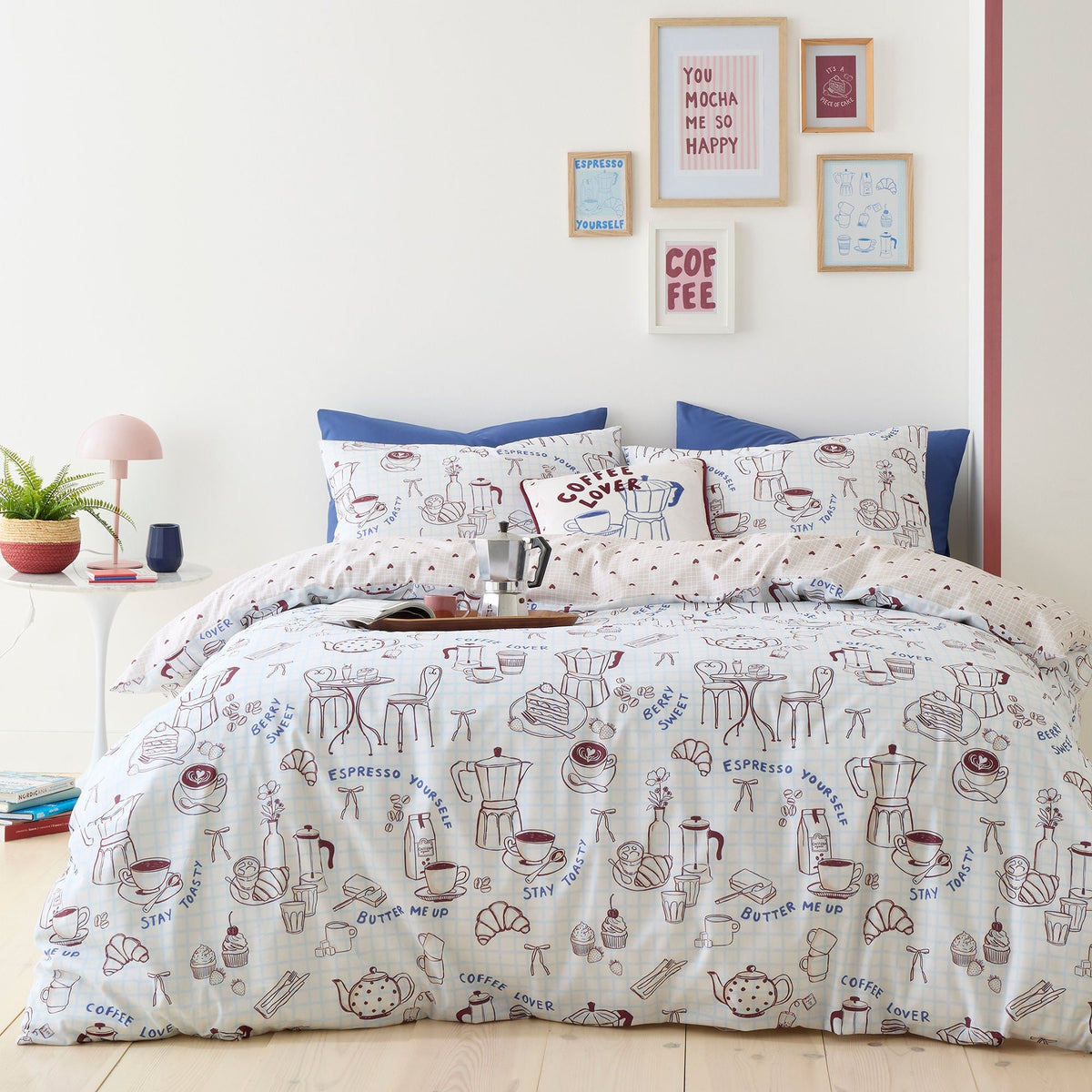 Coffee Club Cushion in Blue 43 x 43cm