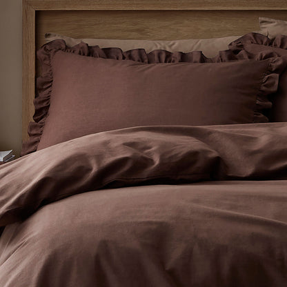 Cassia Frill Duvet Cover Set in Chocolate