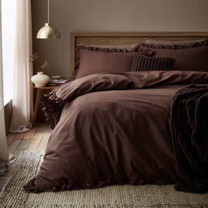 Cassia Frill Duvet Cover Set in Chocolate