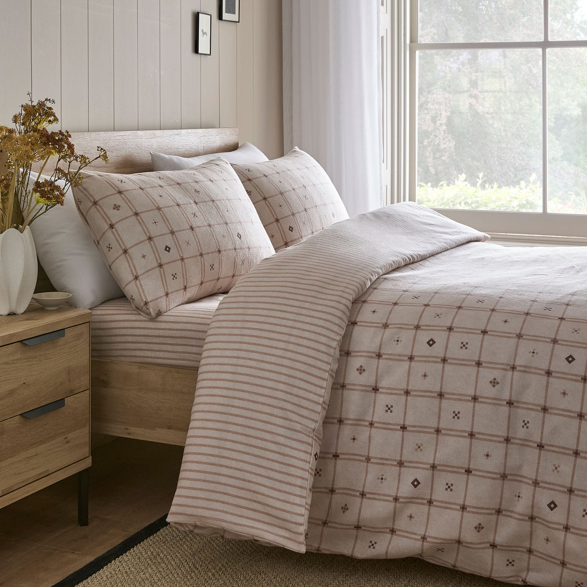 Cottage Stripe 28cm Fitted Bed Sheet in Natural