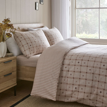 Cottage Stripe 28cm Fitted Bed Sheet in Natural