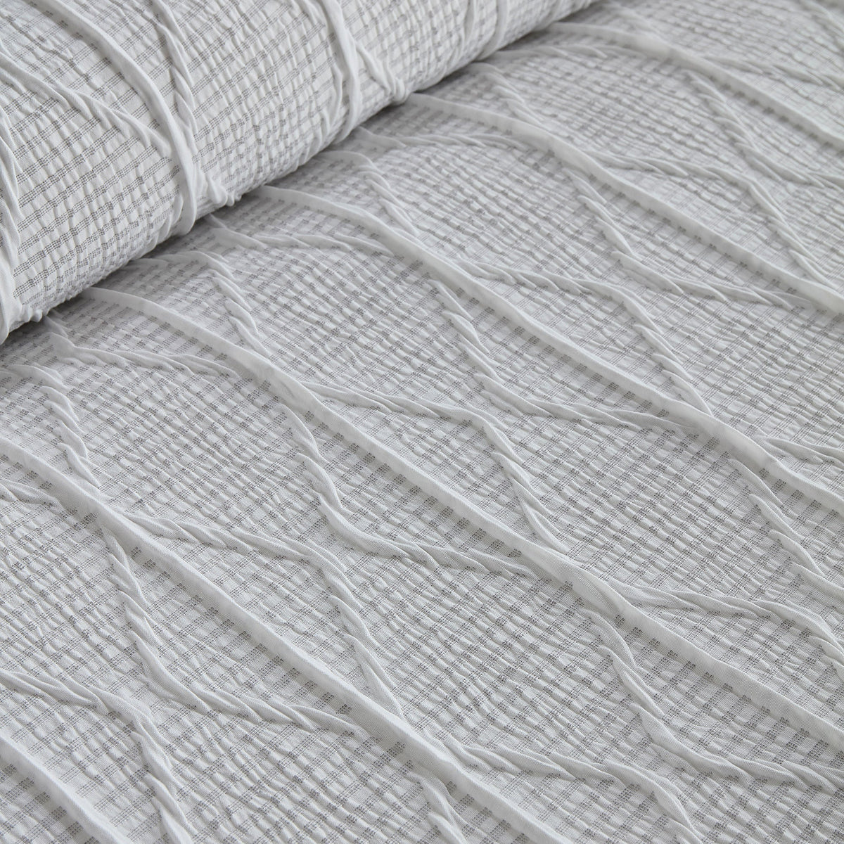 Crinkle Stripe Duvet Cover Set in White