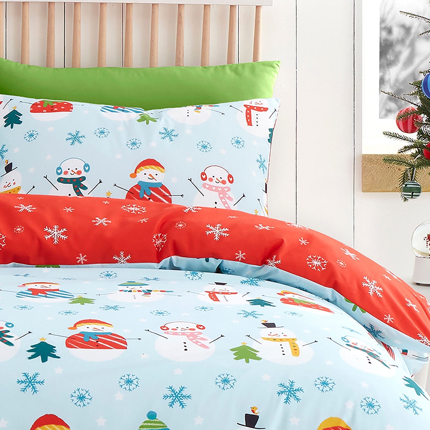 Christmas Snowman Duvet Cover Set in Duck Egg