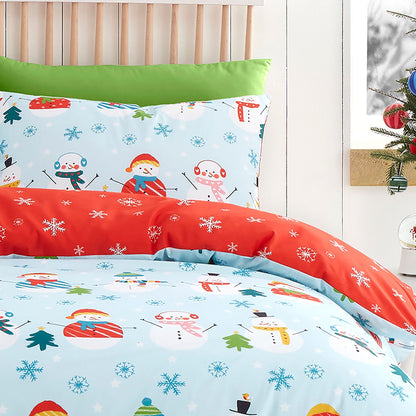 Christmas Snowman Duvet Cover Set in Duck Egg