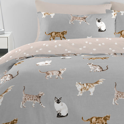 Cats Duvet Cover Set in Grey