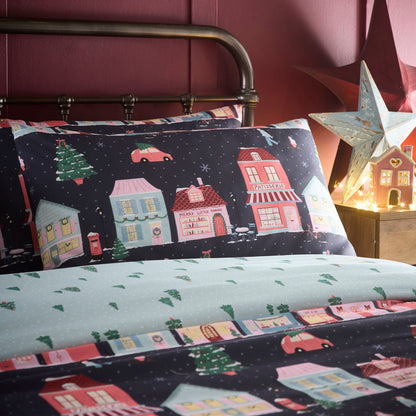 Christmas Houses Duvet Cover Set in Navy