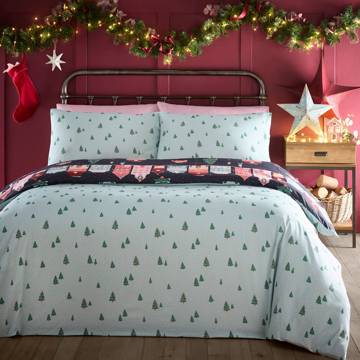 Christmas Houses Duvet Cover Set in Navy