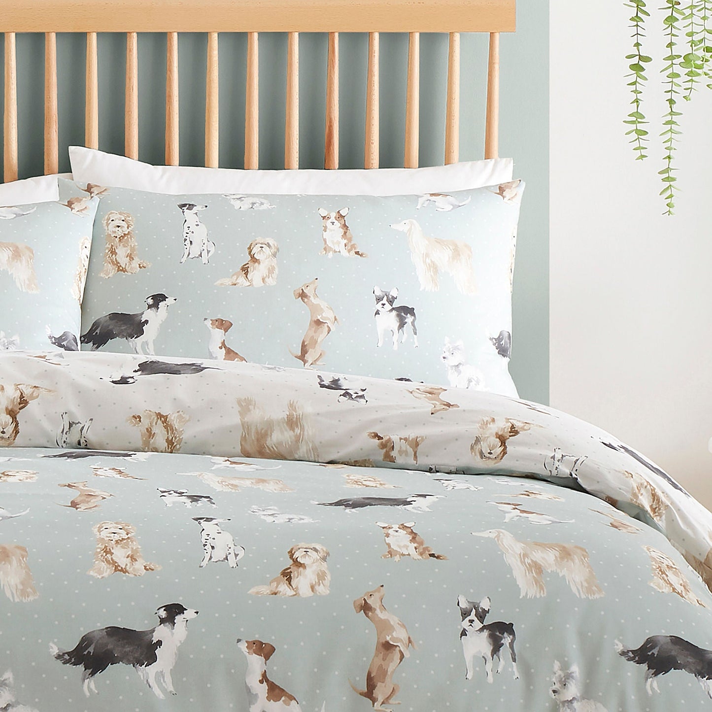 Cute Dogs Duvet Cover Set in Duck Egg