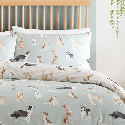 Cute Dogs Duvet Cover Set in Duck Egg